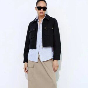 NWT ZARA CROPPED SOFT JACKET navy blue